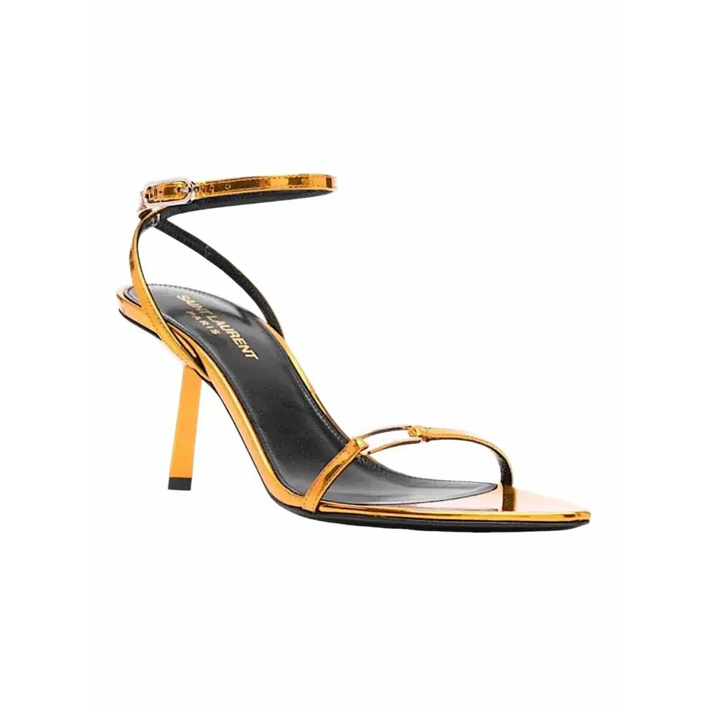 Saint Laurent Kitty 75 Ankle Strap Sandal Metallic Tangerine Size 40